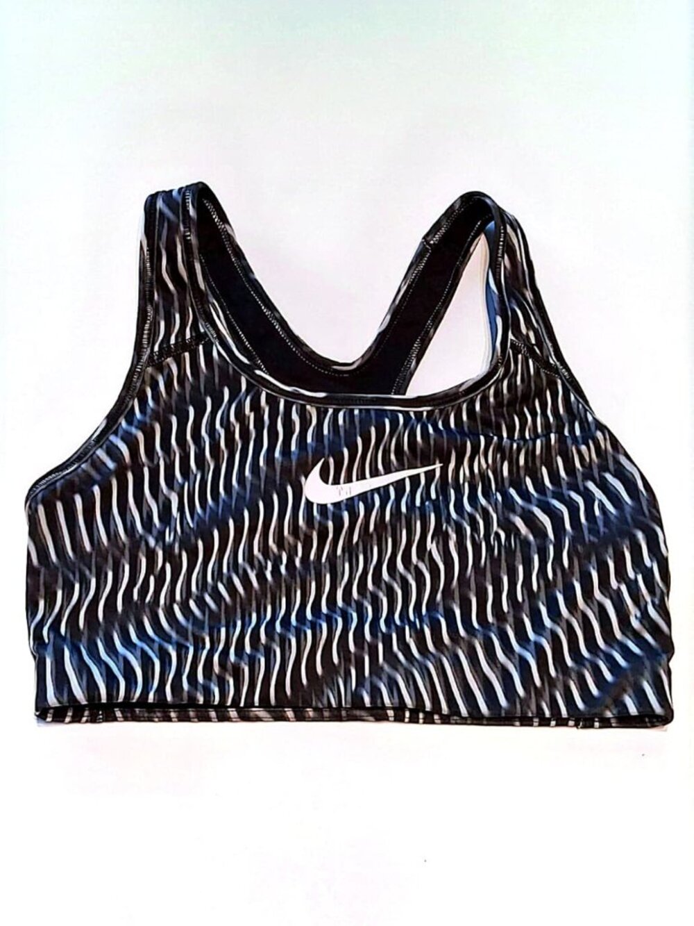 Nike Dri-FIT Racerback Sports Bra Abstract Wave Print - Black White Blue